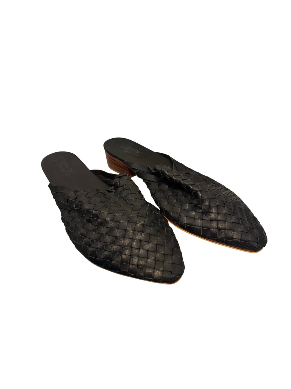 Connally McDougall black leather weave mules